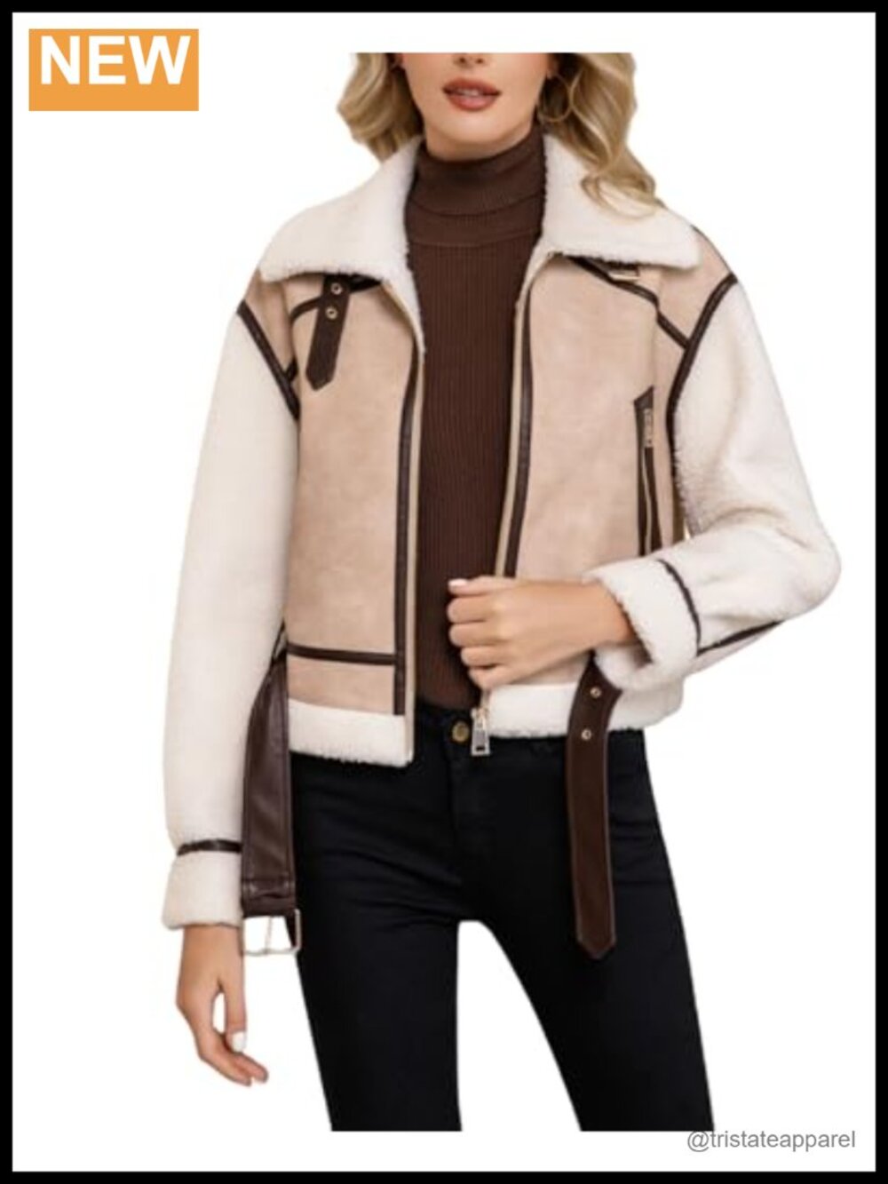 Faux Leather Jacket Patchwork Fur Sherpa Lined Coat Full Zip Warm Winter